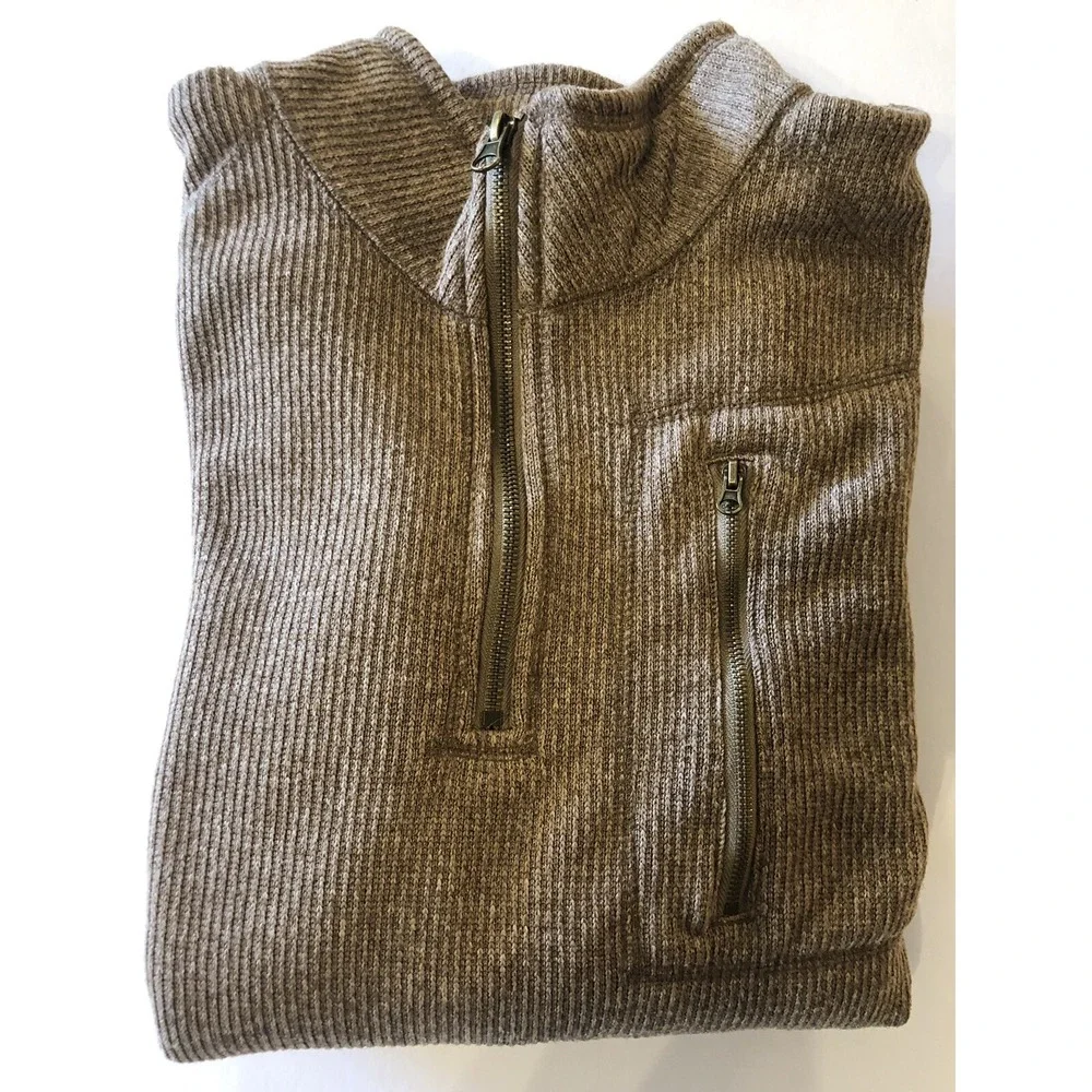 Outdoor Life Mens Sweater XL(46-48)‎ Heather Brown Half-Zip Pullover w Pocket